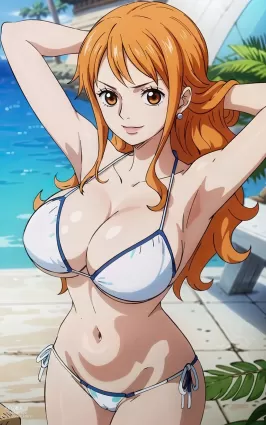 AI created one piece nami doujin pictures by olroxai about 1girl(女性一人) hair_down(下ろし髪)