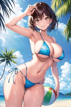 AI generated original doujin pictures by ladofallo about huge_breasts(爆乳) navel(おへそ)
