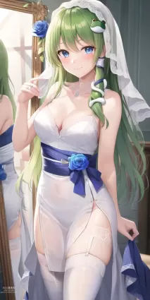 AI created touhou project kochiya sanae porn pictures about dress(ドレス) hair_ornament(髪飾り)
