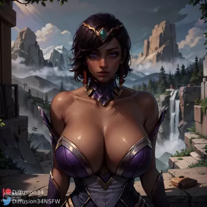 AI generated league of legends karma doujin pictures by diffusion34 about cleavage(胸の谷間) collar(首輪)