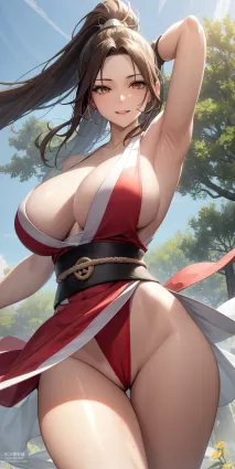 AI generated fatal fury shiranui mai doujin pictures by atrkwnl11 about bare_arms(生両腕) long_hair(ロングヘア)